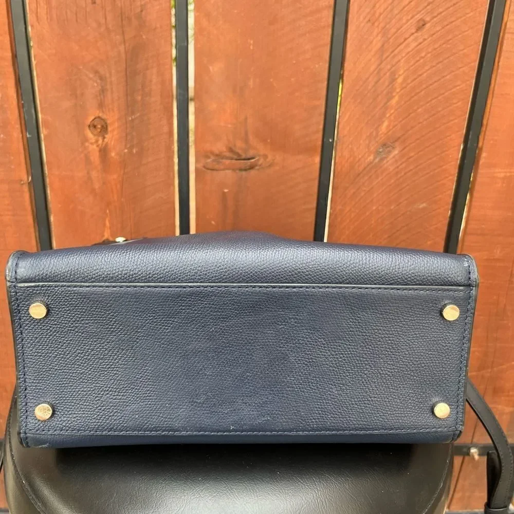 KATE SPADE Classic Medium Leather Satchel Bag Navy blue/blush
